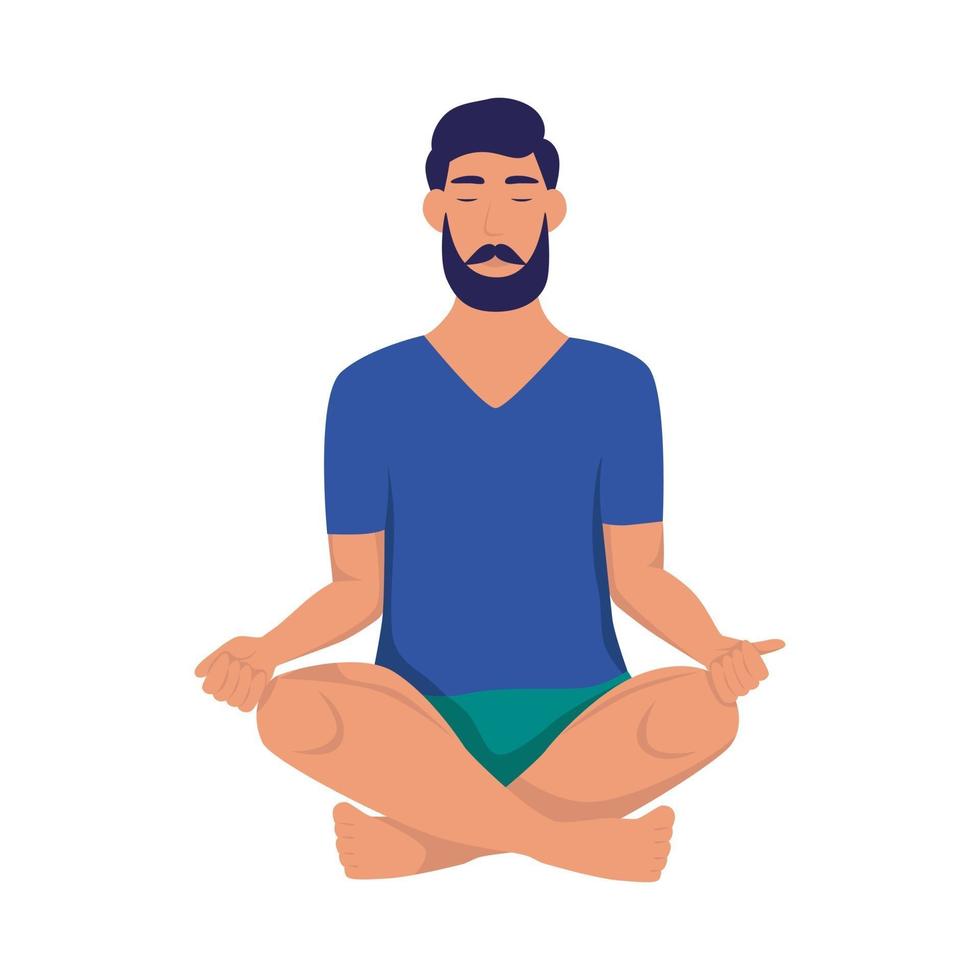 A young man meditates. Sports at home, yoga, healthy lifestyle vector