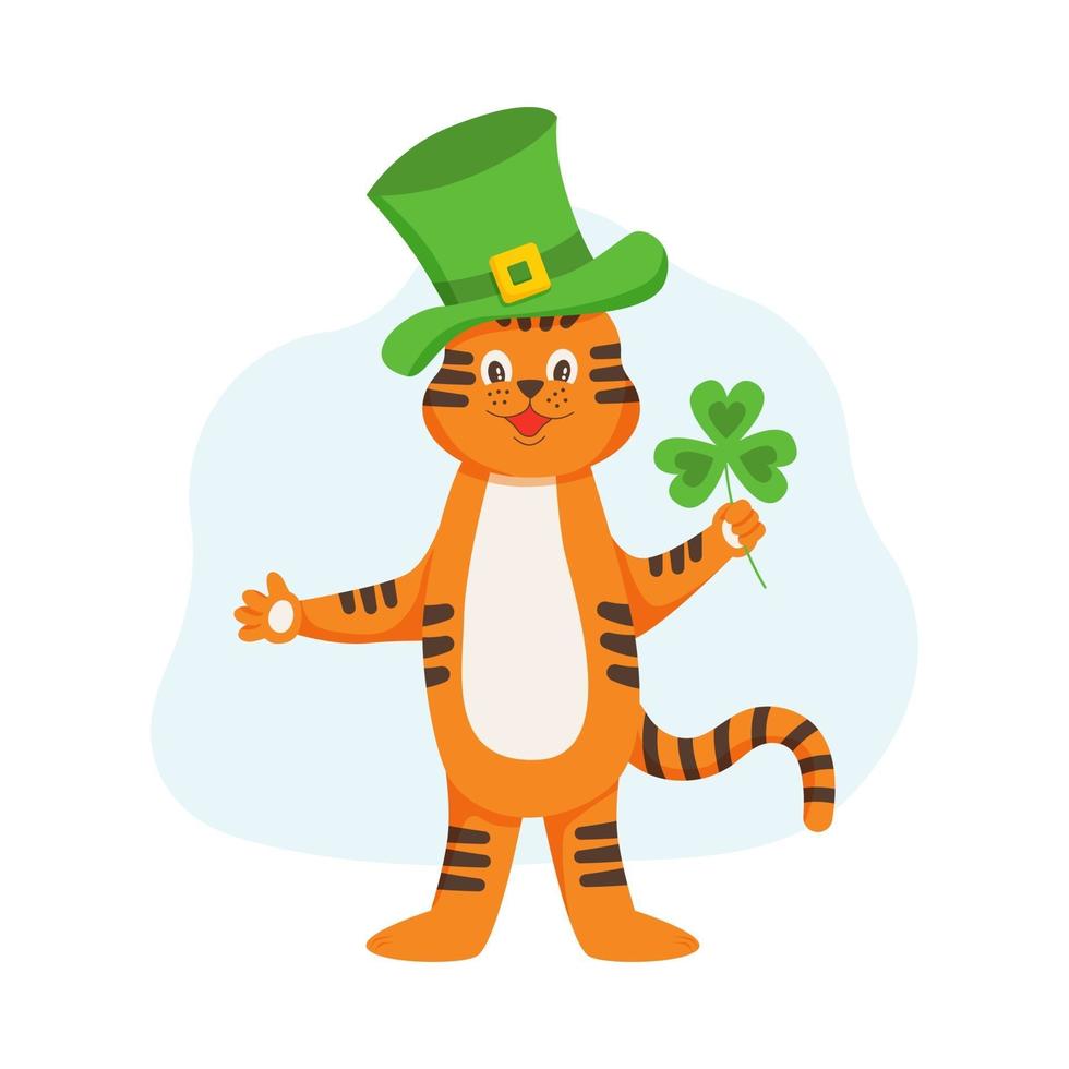 The character tiger cub in a green hat is. St. Patrick's Day vector