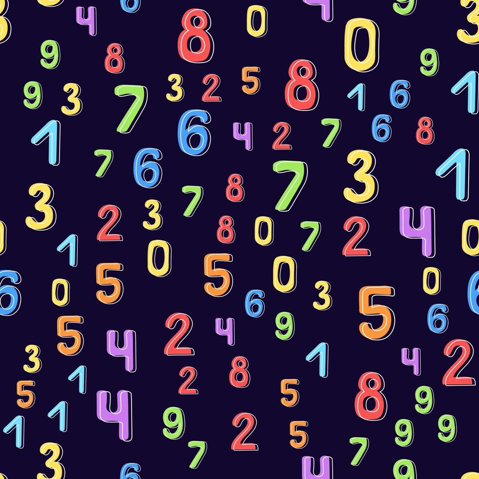 Seamless pattern of multicolored numbers on a dark background vector