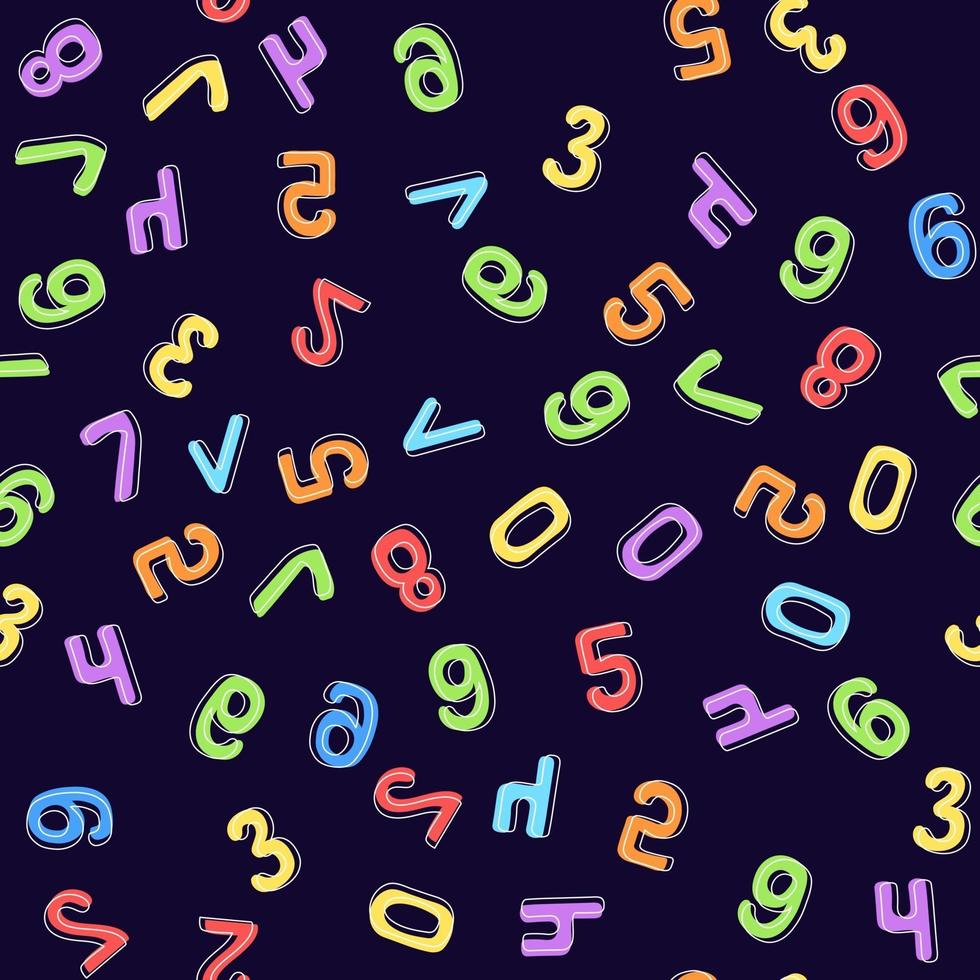 Seamless pattern of multicolored numbers on a dark background vector