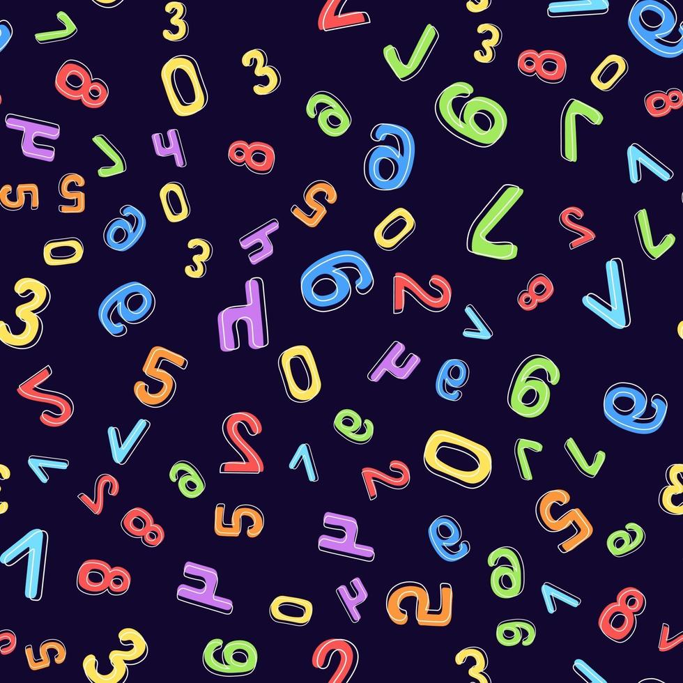 Seamless pattern of multicolored numbers on a dark background vector