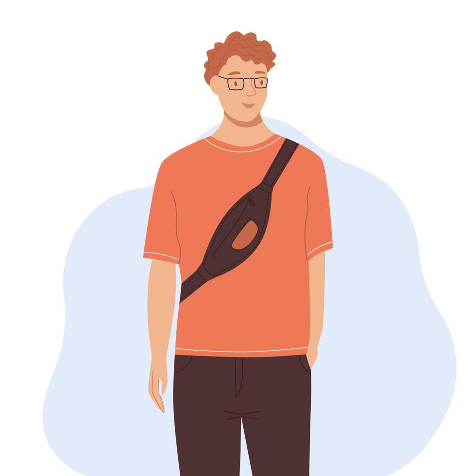 Man with fanny pack. The character is isolated on a white background vector