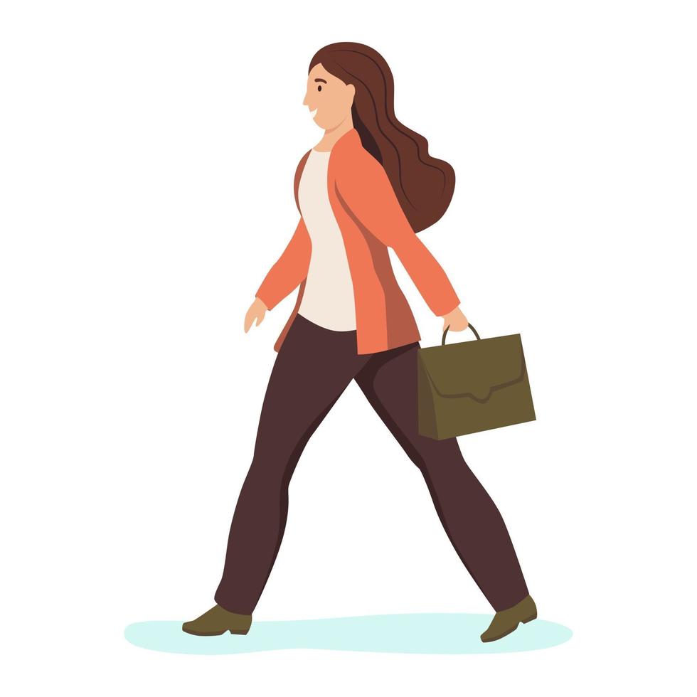 A young woman with a briefcase is walking down the street vector