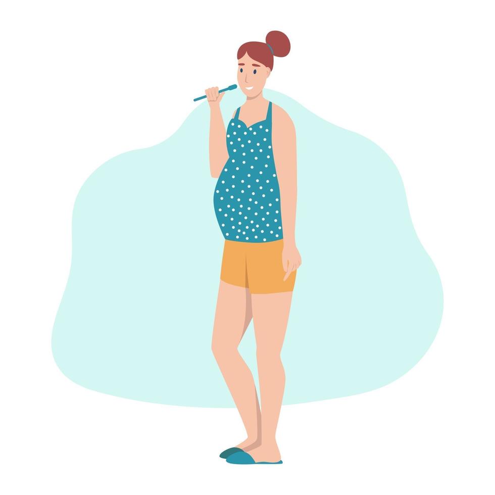 A pregnant woman brushes her teeth vector