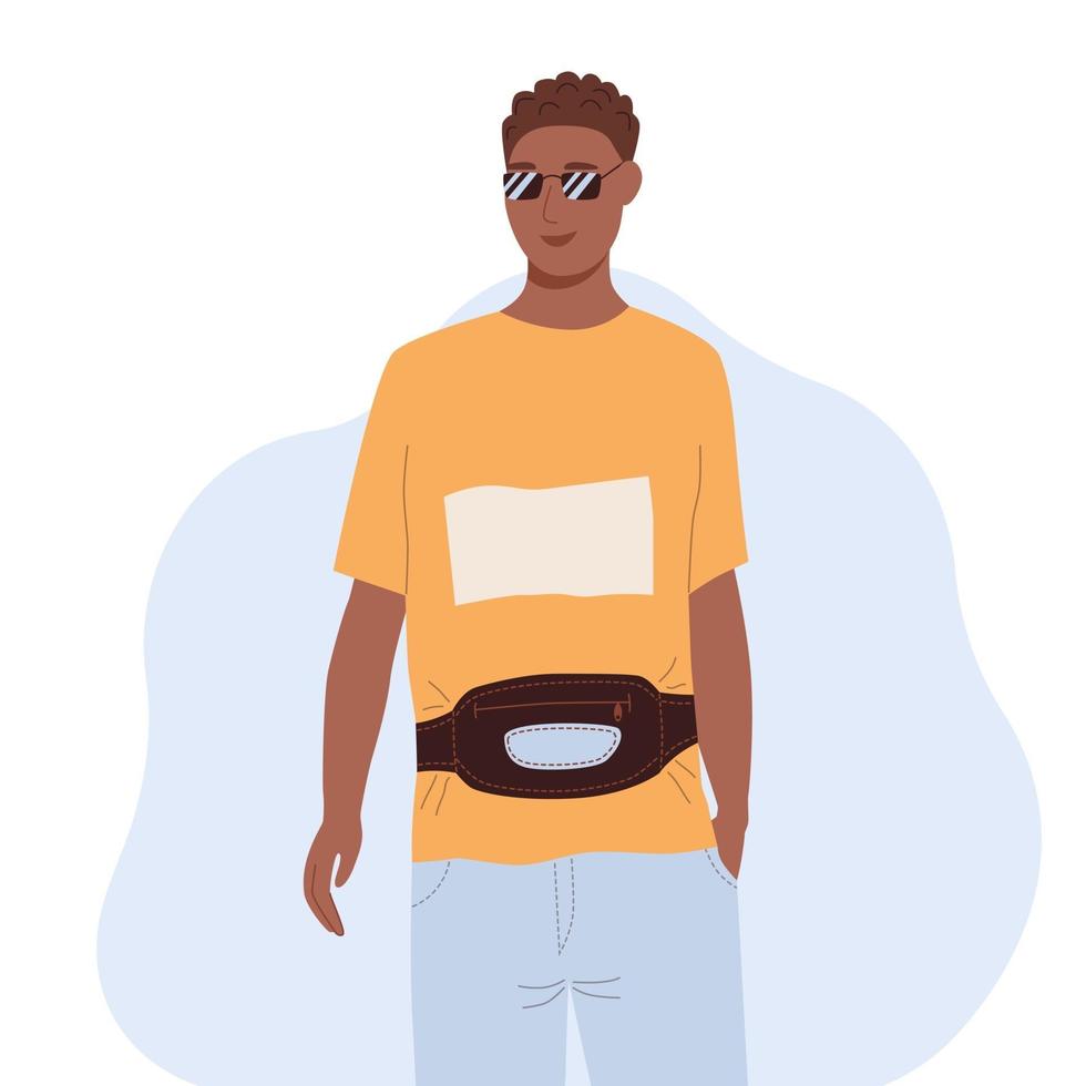 African American man wearing sunglasses and with fanny pack vector
