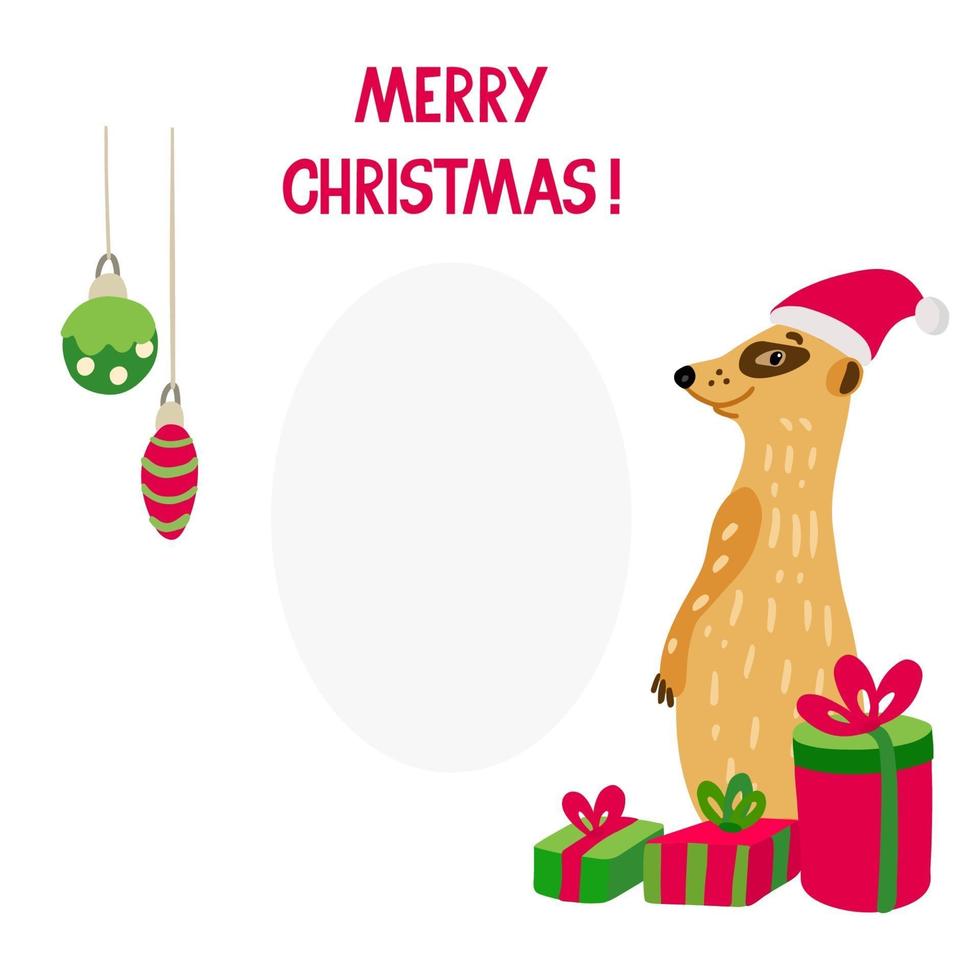 Cute meerkat with xmas gifts and Christmas decorations vector