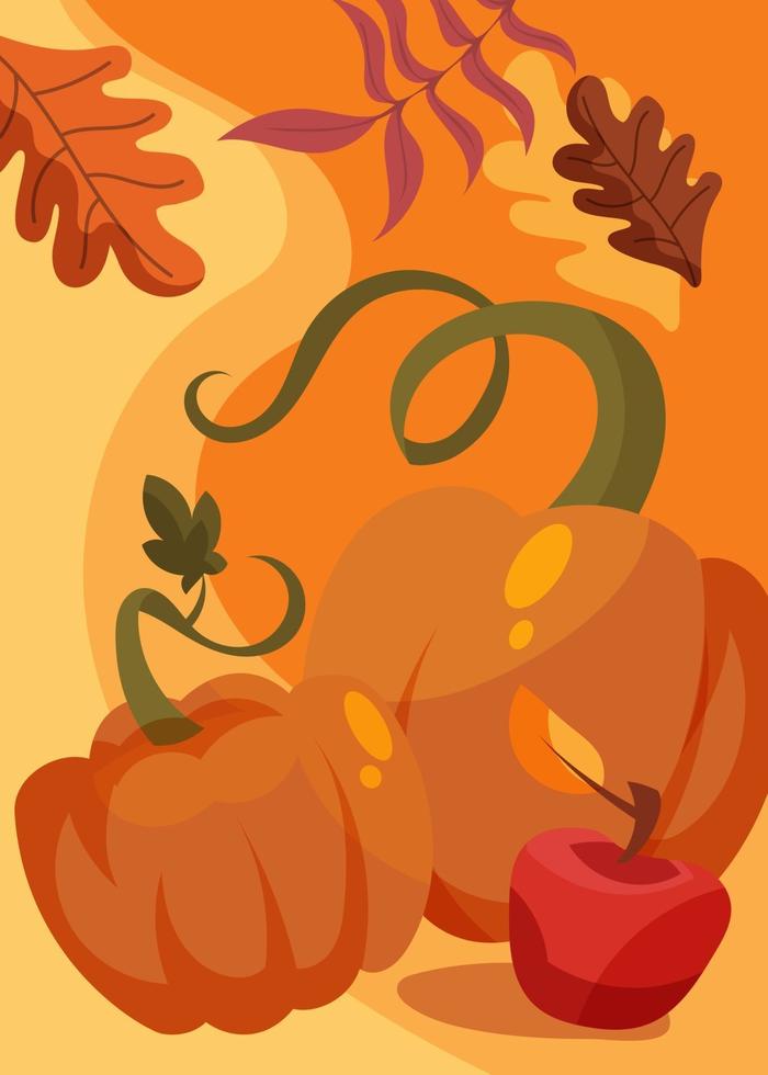 cartel con calabaza y manzana. diseño de postal del día de acción de gracias. vector