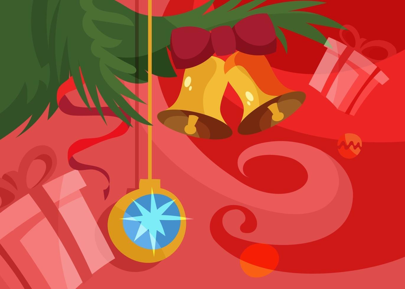 banner con bola de árbol de Navidad y campanas. diseño de cartel de vacaciones. vector