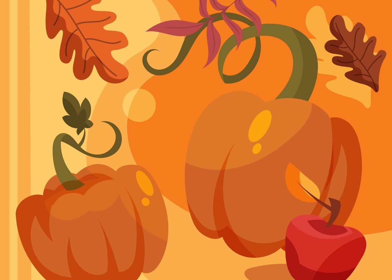 Banner with pumpkins and apple. Thanksgiving day postcard design. vector