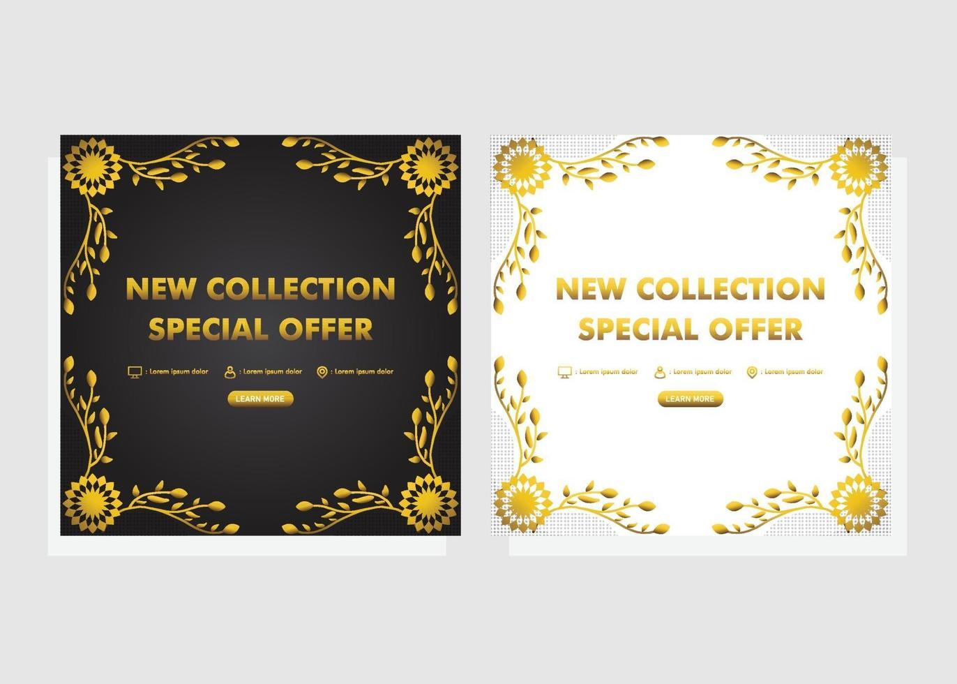 luxurious gold floral social media post template. vector