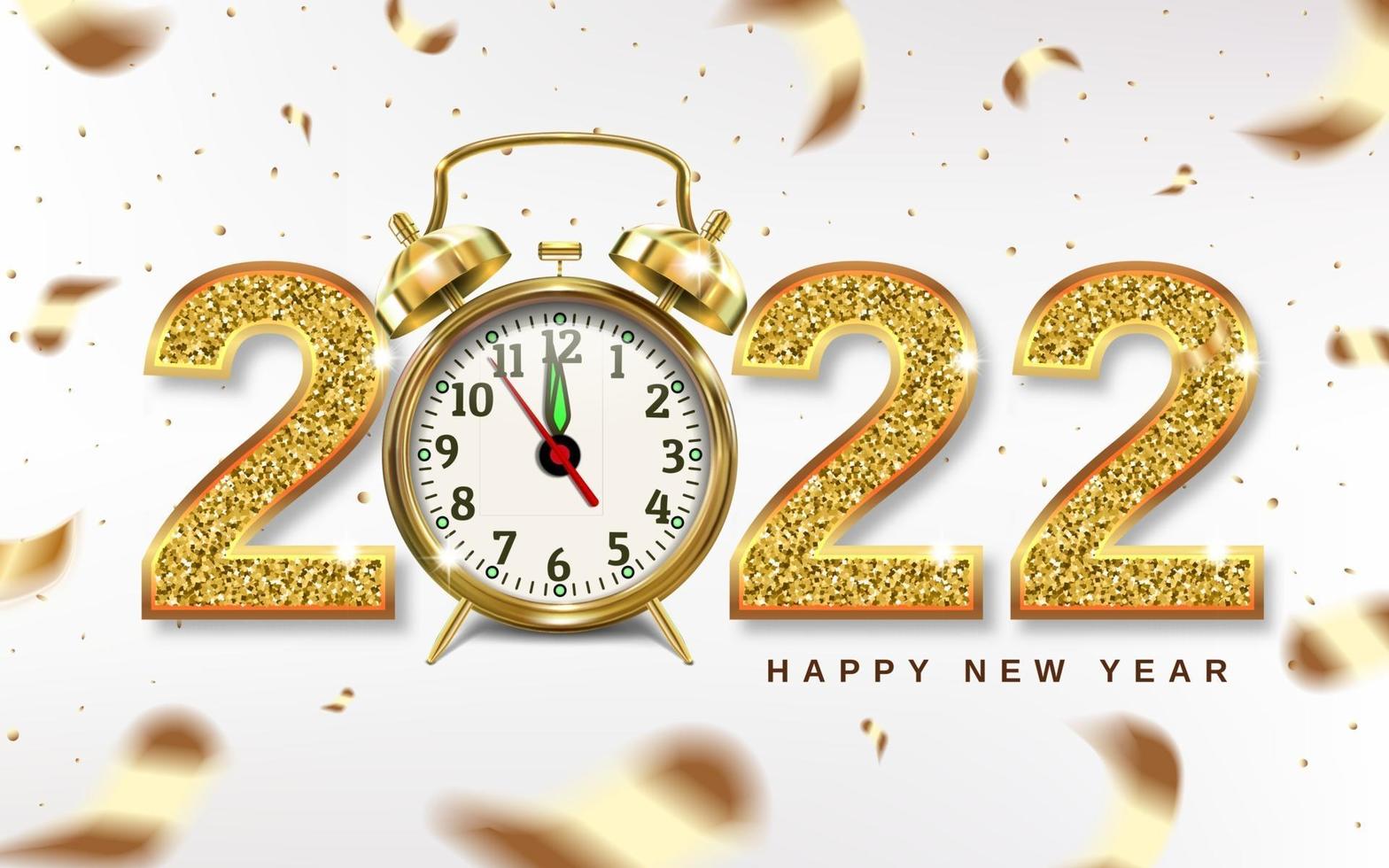 Christmas numbers 2022 with golden alarm clock vector