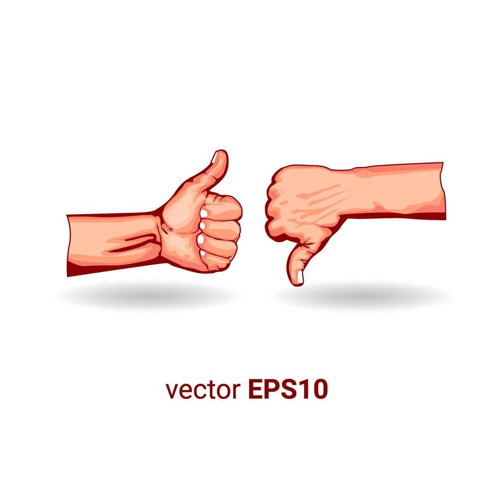 Pulgar hacia abajo y pulgar hacia arriba imagen de vector de ilustración de mano