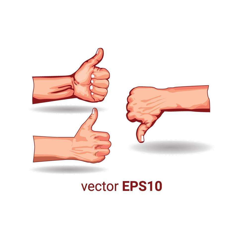 Pulgar hacia abajo y pulgar hacia arriba imagen de vector de ilustración de mano