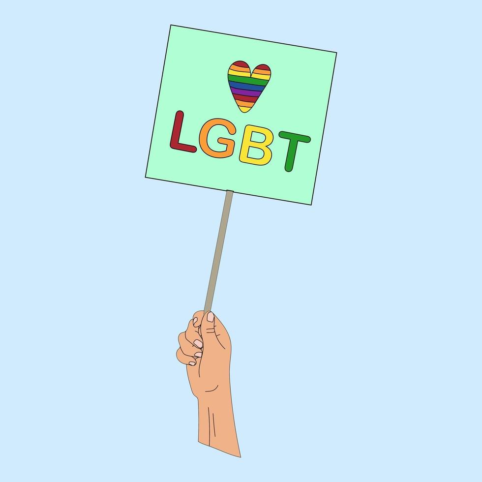 mano sosteniendo un cartel con lemas de la comunidad lgbt, ilustración vectorial vector