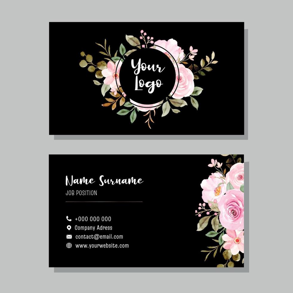 Black business card with flower design vector