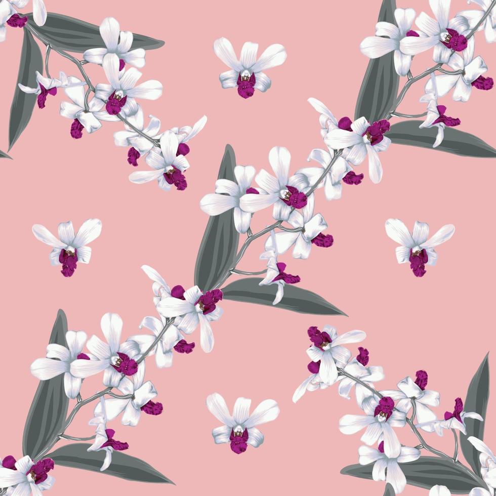 Seamless pattern floral white Orchid flowers abstract background. vector