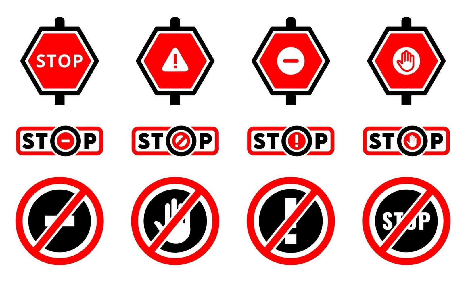 conjunto de iconos de señal de stop - ilustración vectorial. vector