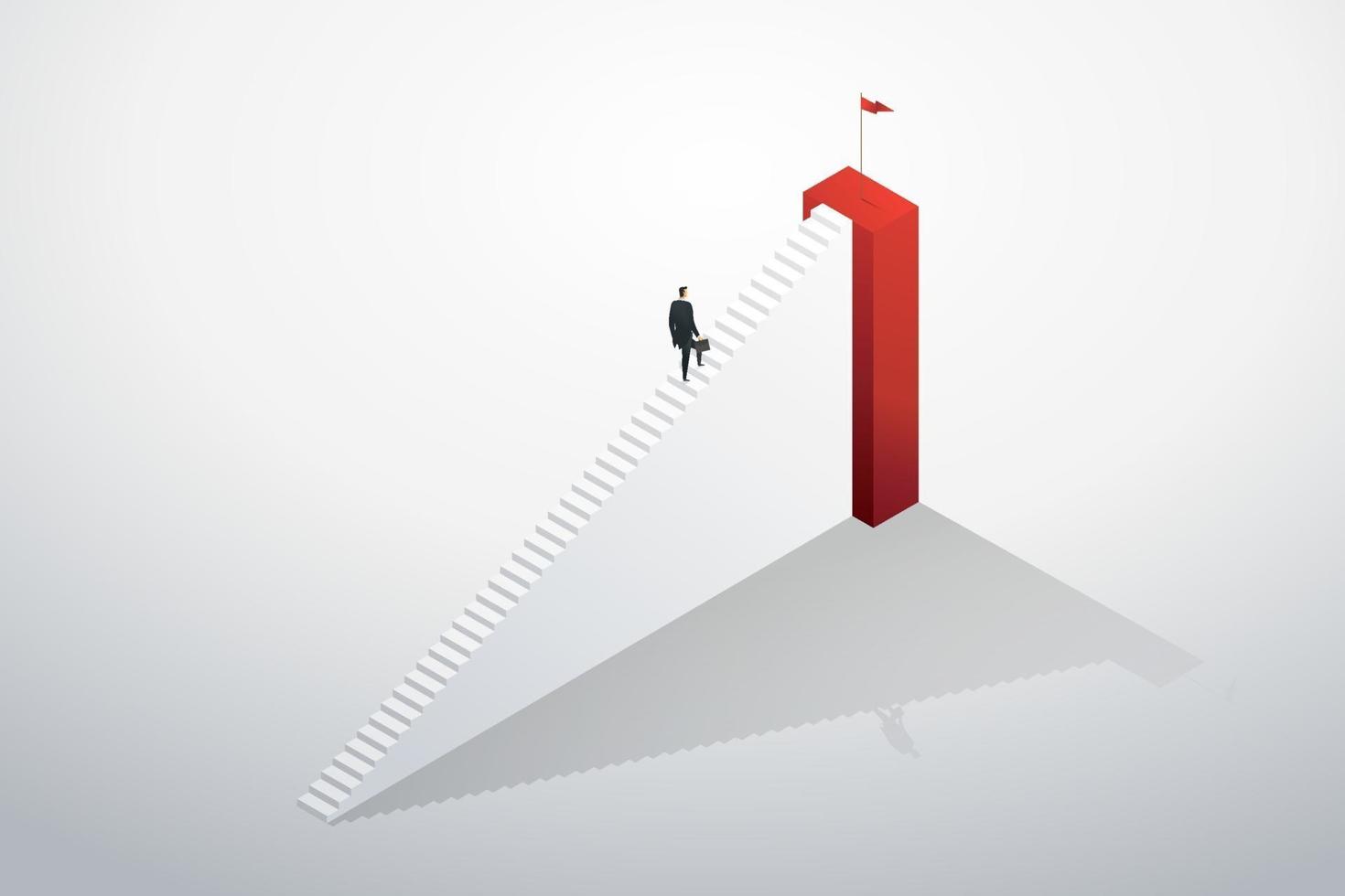 Businessman rushing up the stairs to the target goal and success. vector