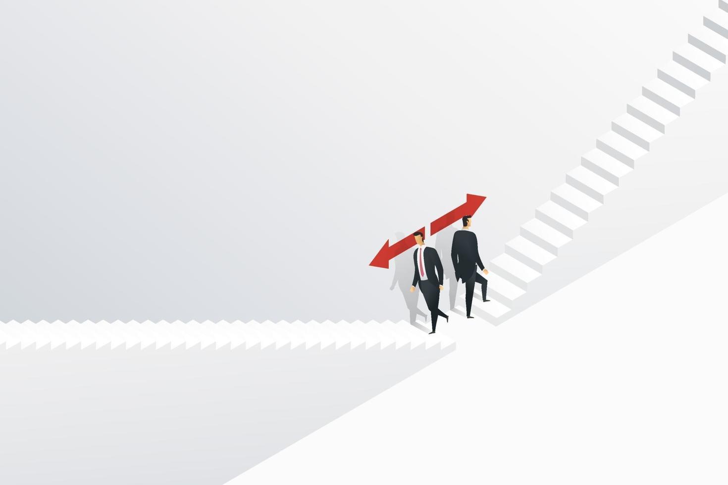 Businessman two choose which direction to go up the stairs. vector