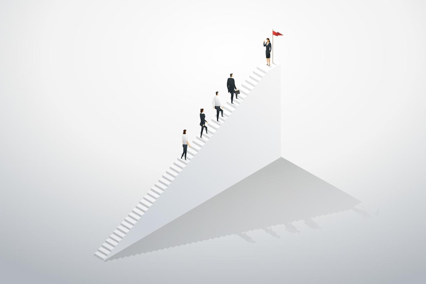 empresaria líder equipo empresarial subir escaleras paso hacia el éxito. vector