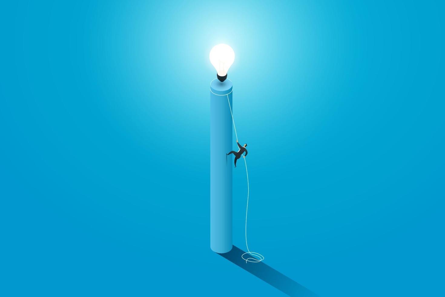 Business people climbing grap on a rope path to lightbulb. vector