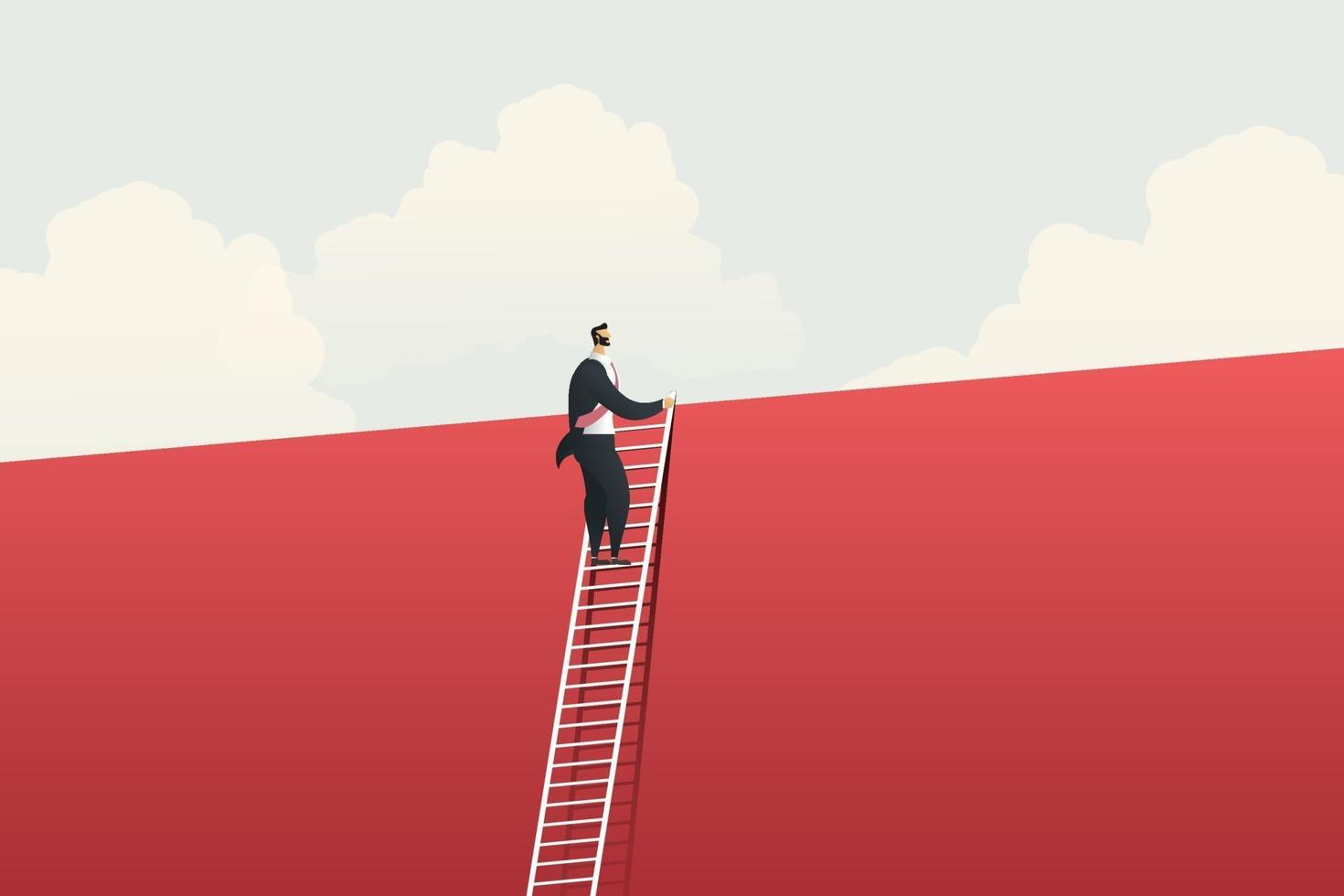 Businessman climbing ladde over the wall. vector