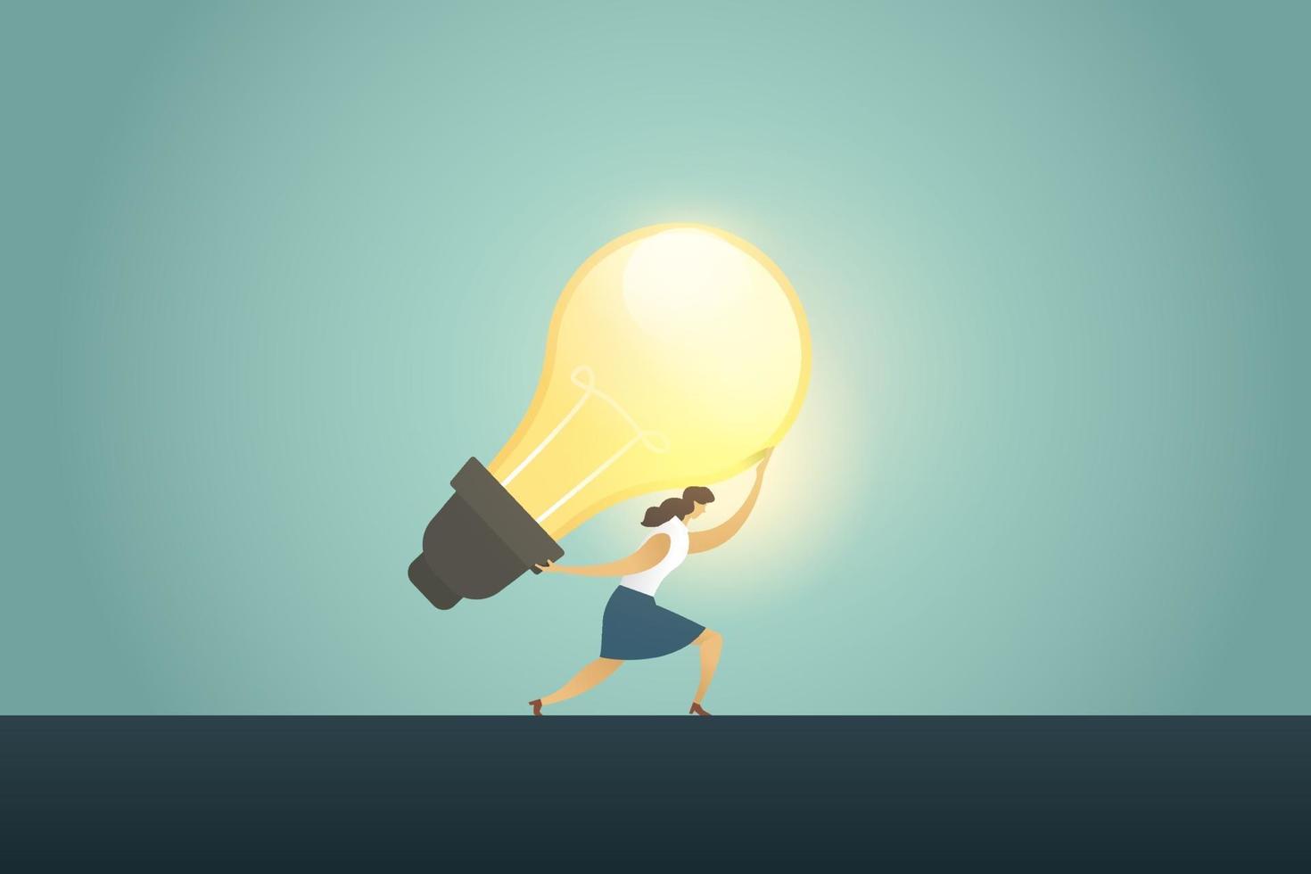 Businesswoman leader holding big idea bulb Creativity success. vector