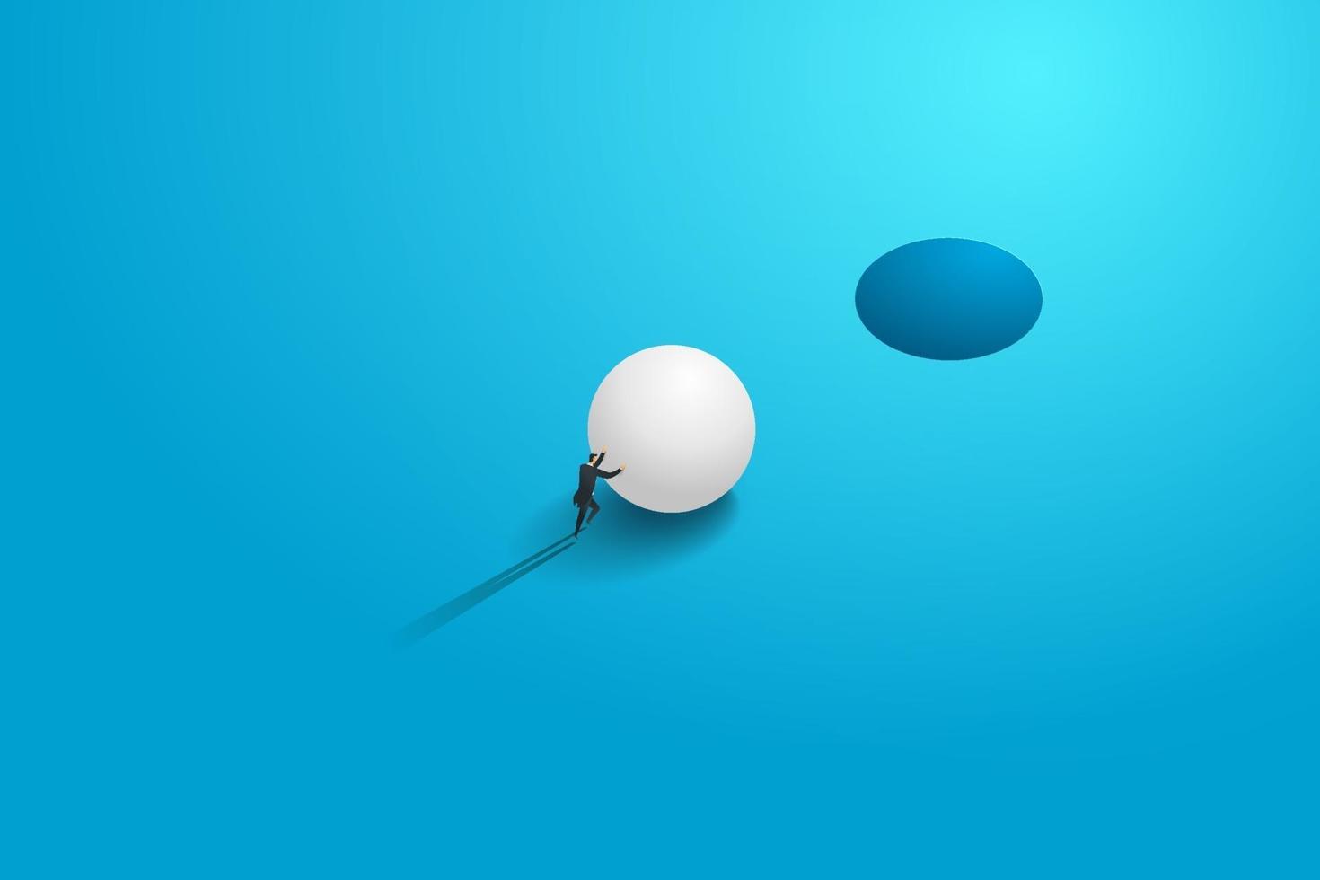 Businessman pushing boulder go to goal and hard work challenge. vector