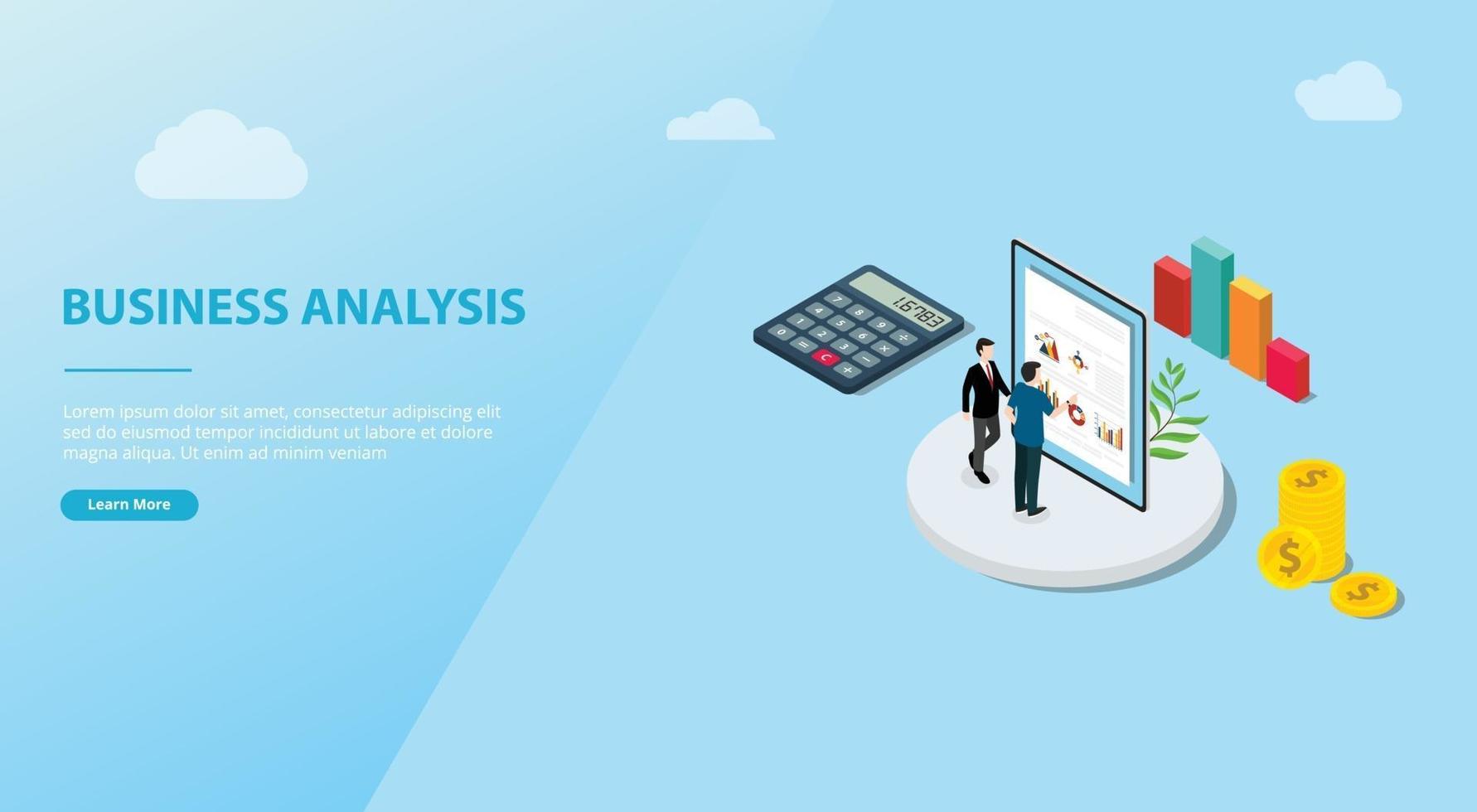 business analysis isometric concept for website template banner space vector