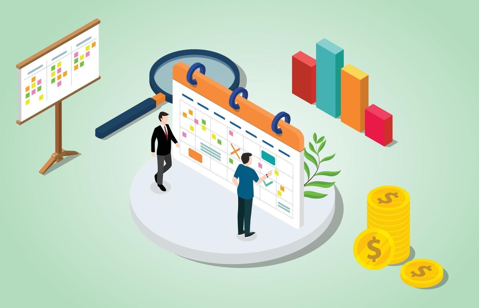 isometric 3d project management concept with business calendar vector