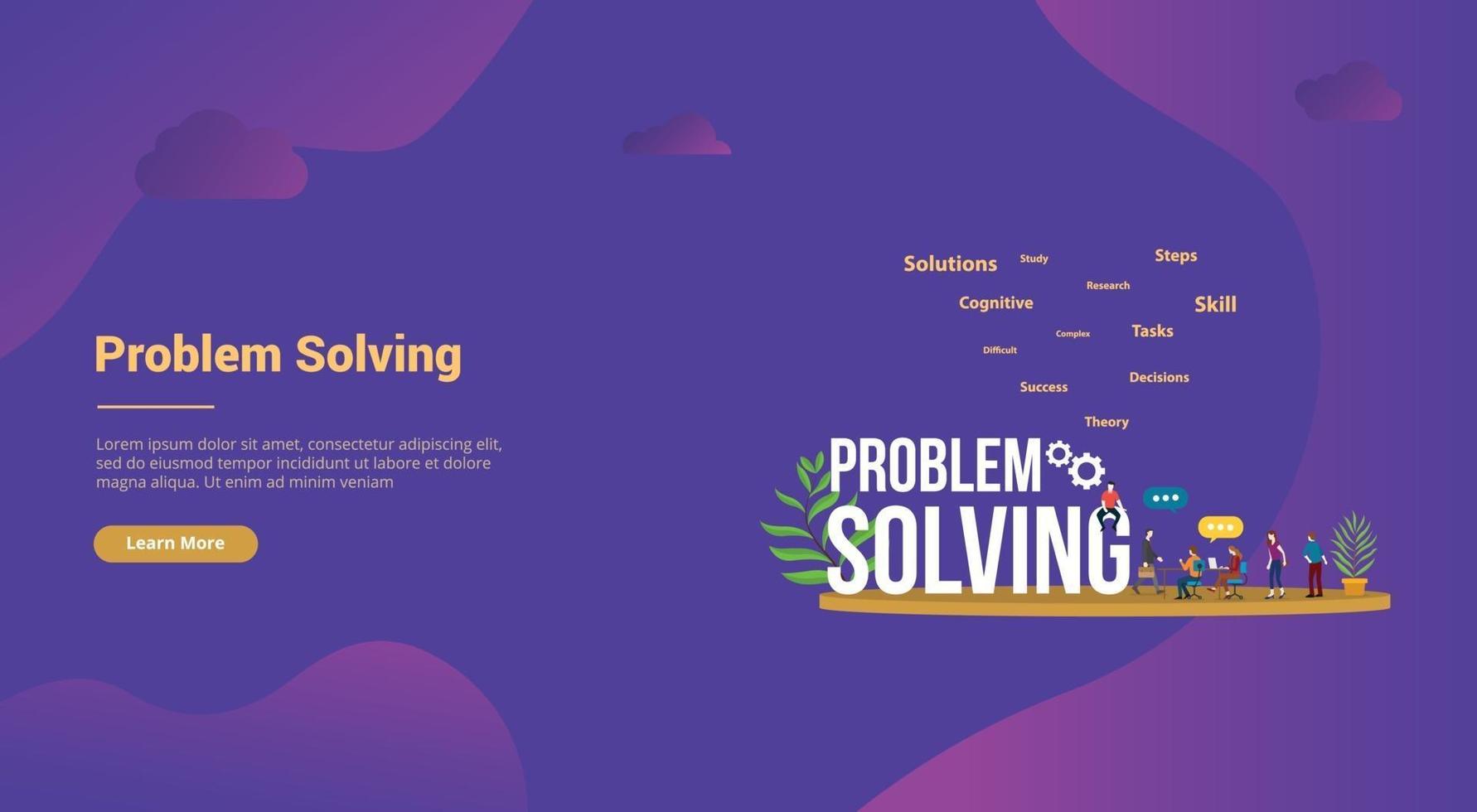 problem solving business concept with big word text and team people vector