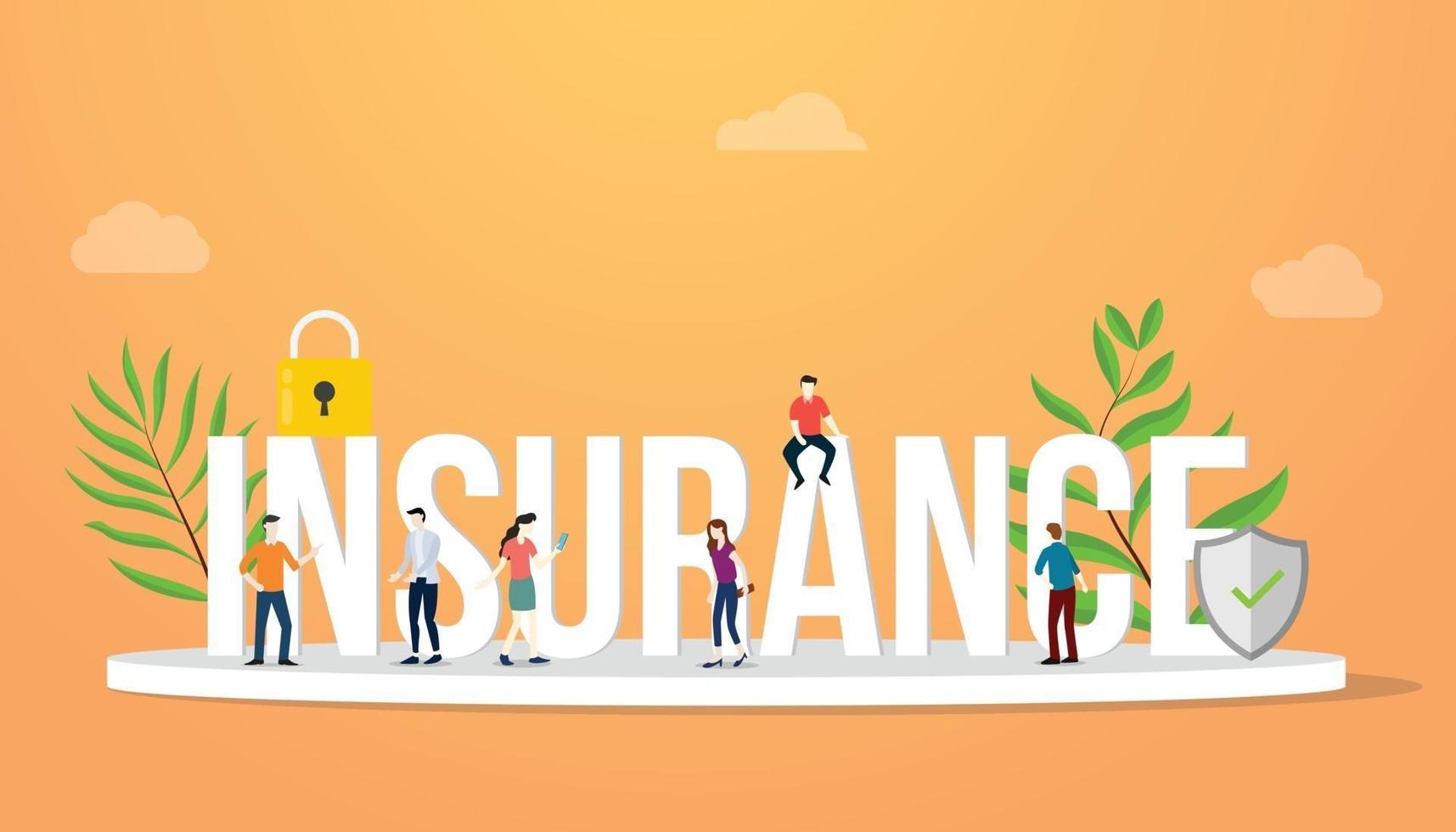 insurance business concept big text with people team work working vector