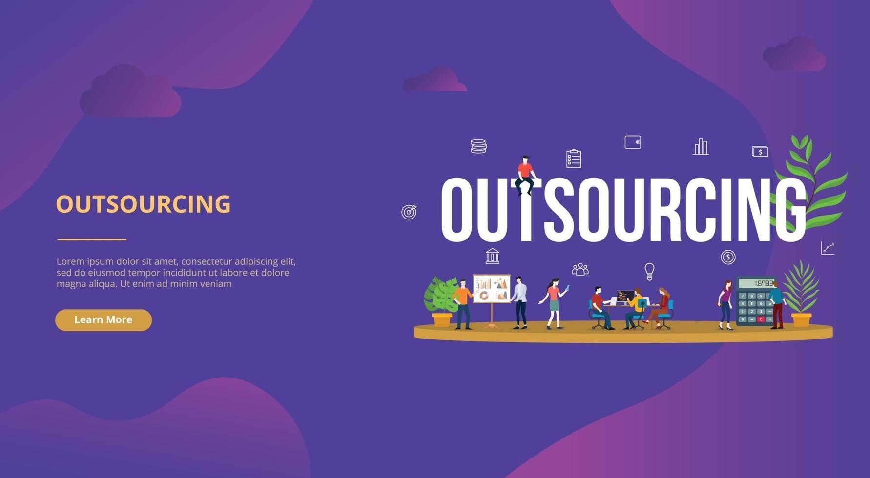 outsourcing business concept big text with people vector