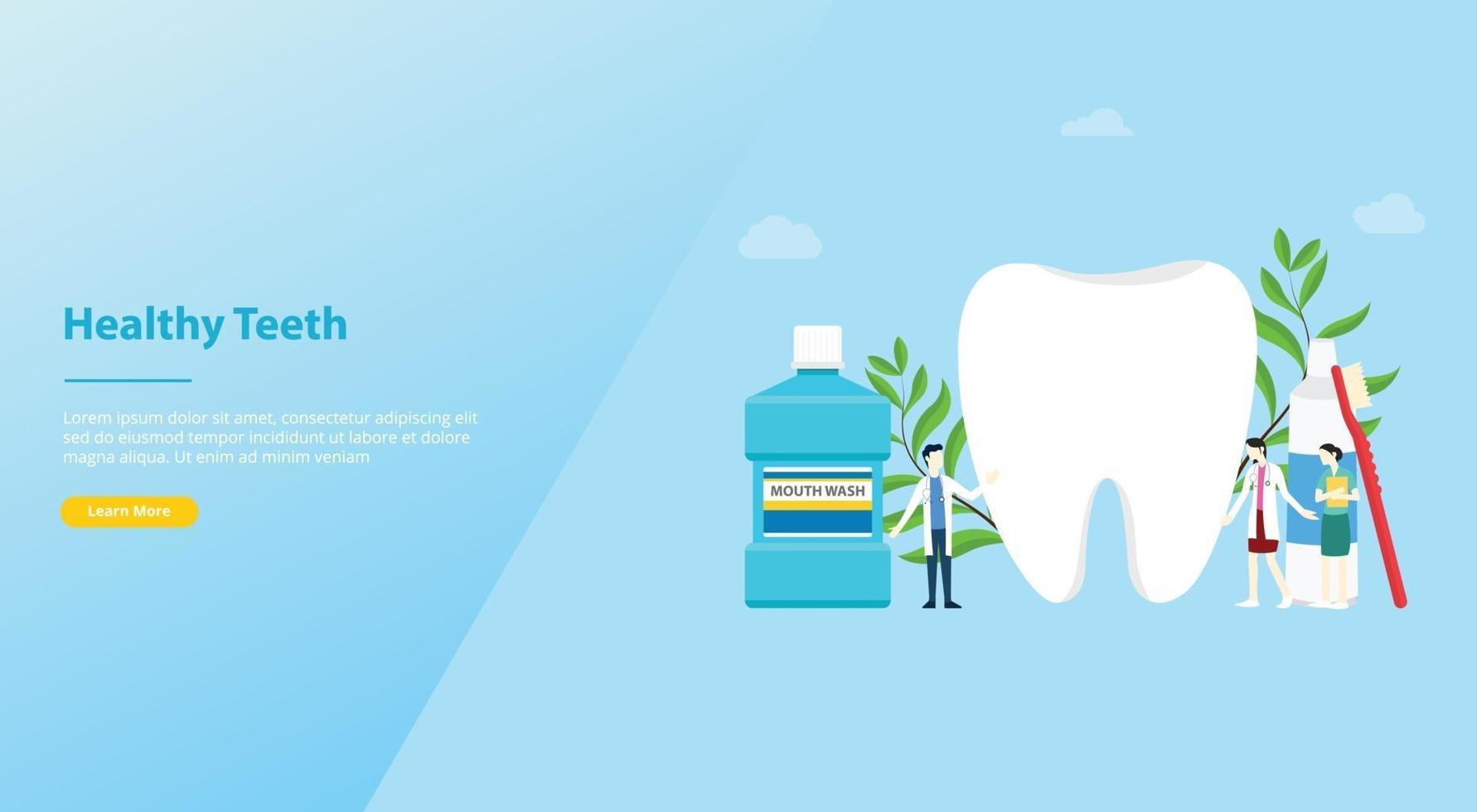teeth or tooth care healthy with team doctor and big teeth vector