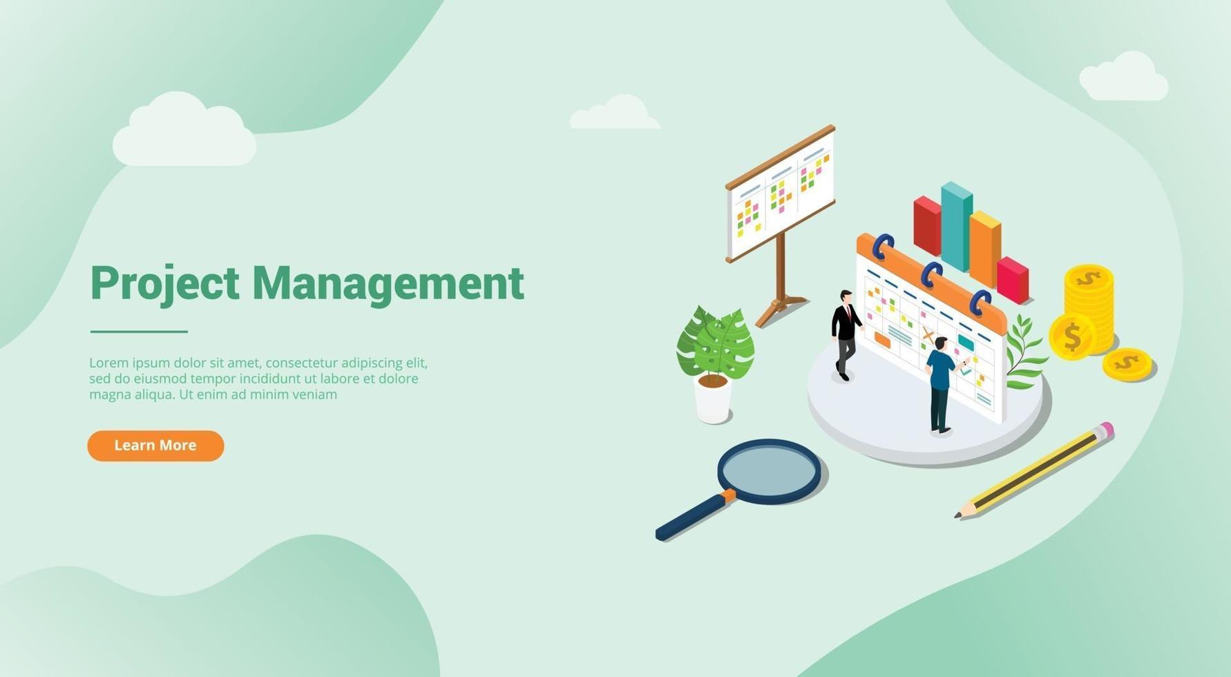 isometric 3d project management concept for website template banner vector