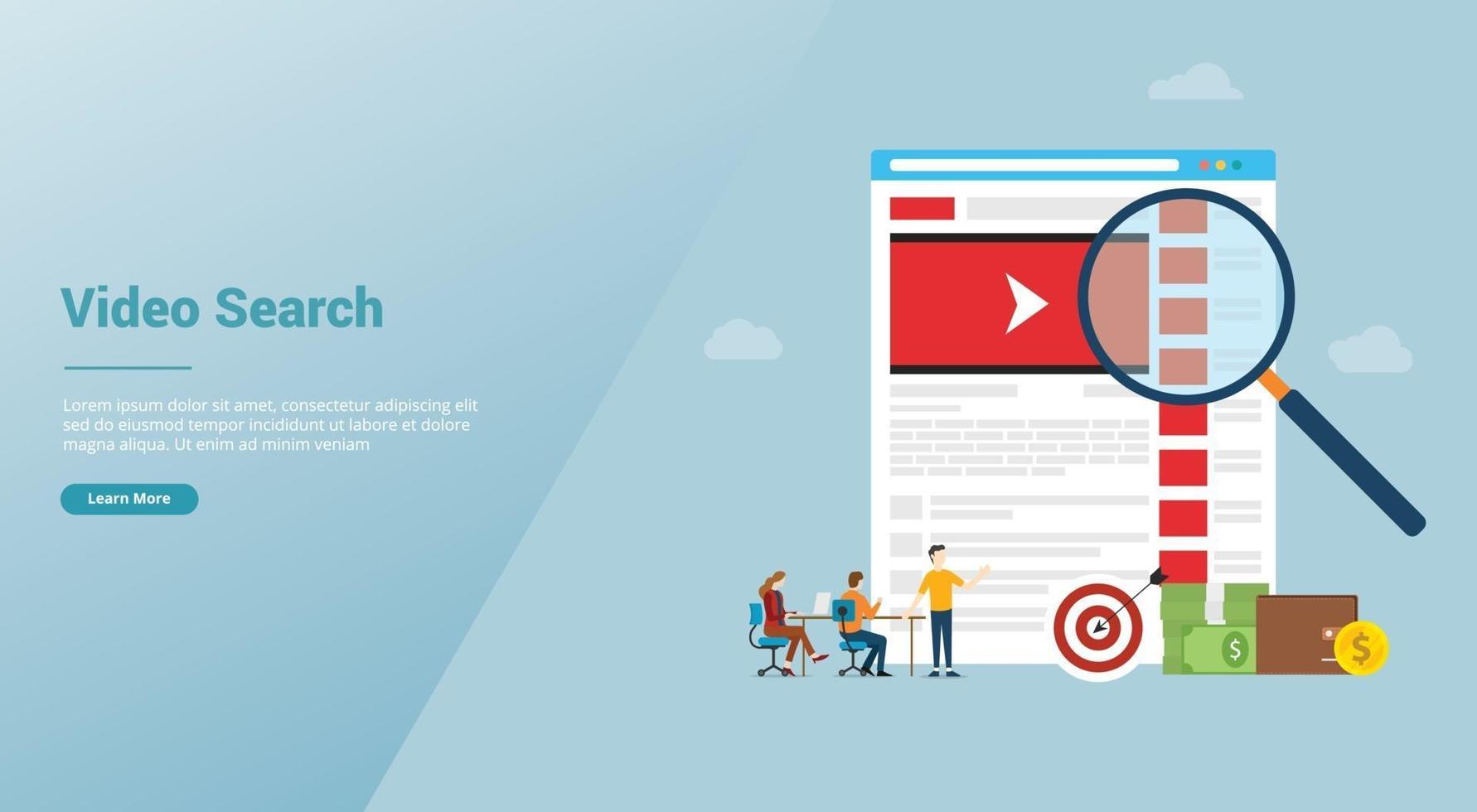 online video search concept technology with magnifying glass vector