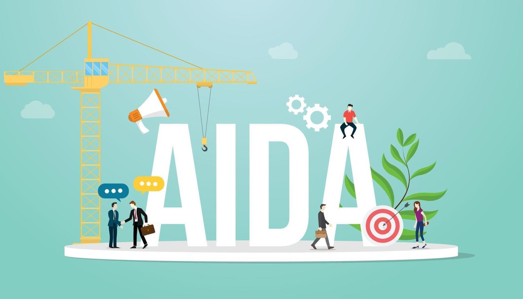 aida attention interest desire action sales funnel marketing business vector