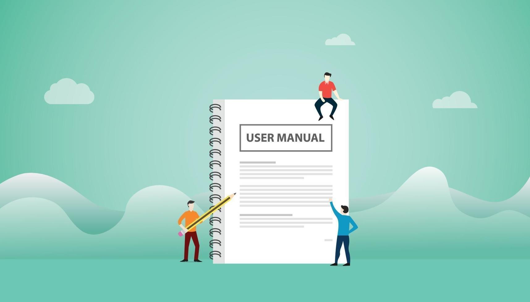 user manual concept with book manuals with team people read vector