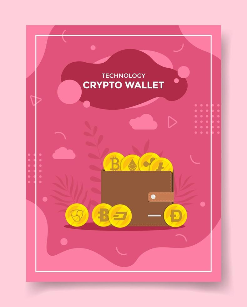 Monedero criptográfico o dinero de criptomoneda digital para plantilla de pancartas vector