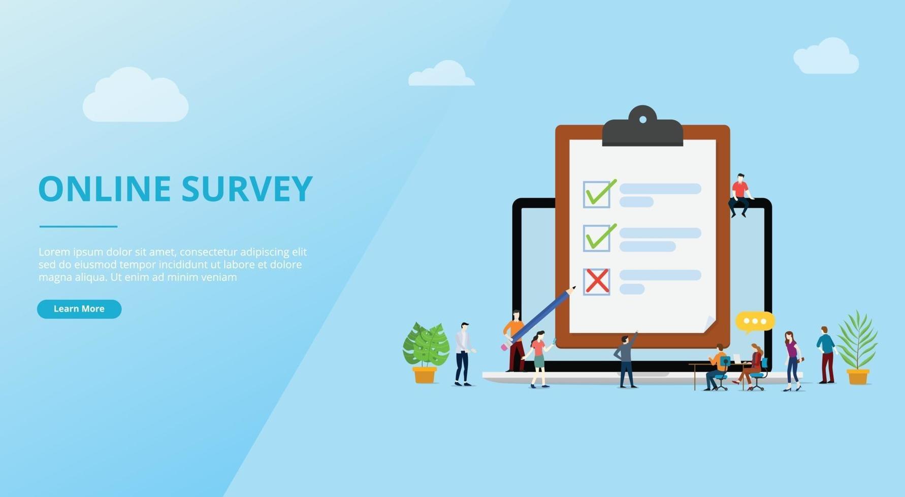 online survey concept with people and checklist surveys vector