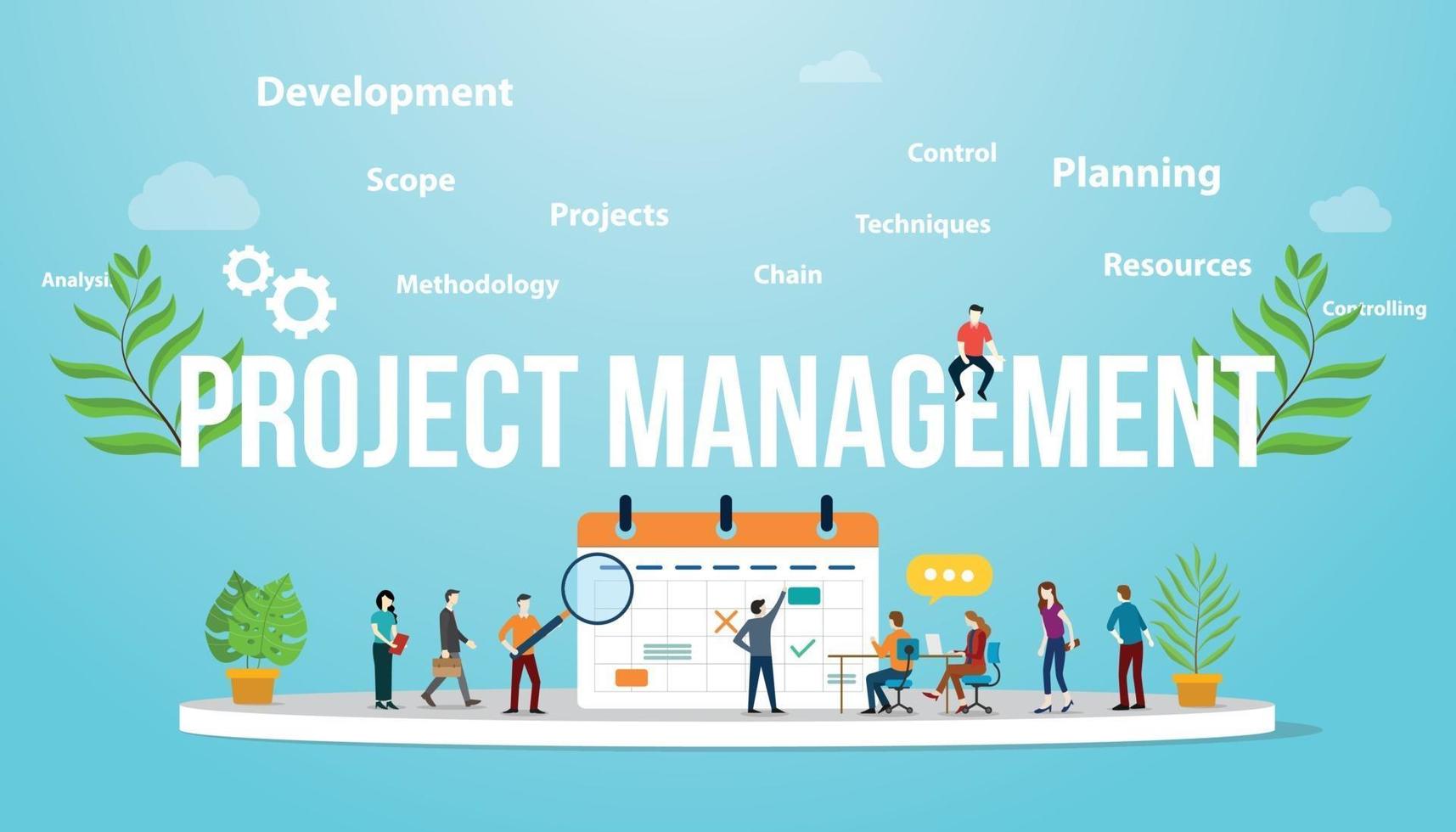 project management concept with business calendar and team people vector