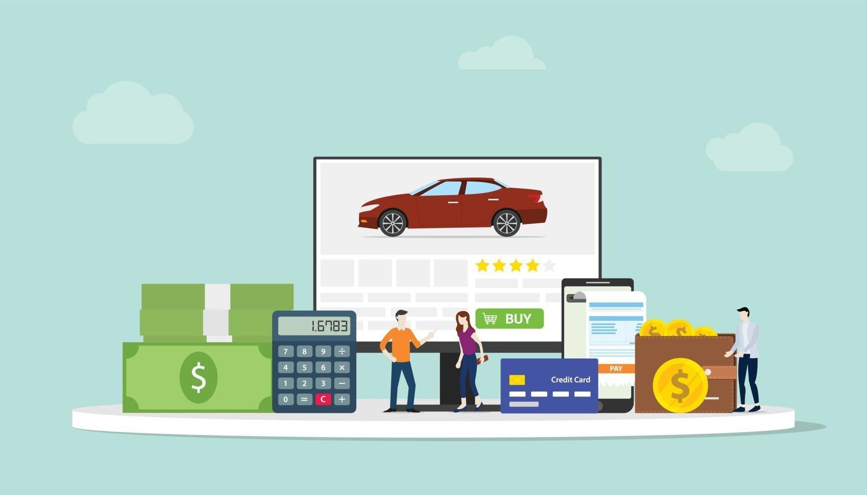 online car shopping e-commerce technology with team people vector