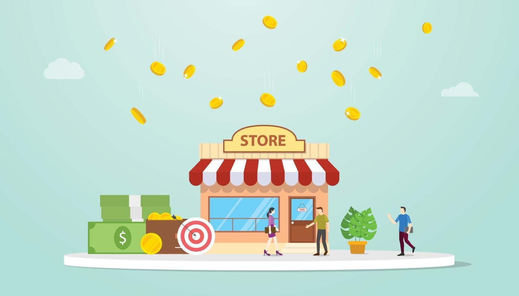 open offline store or shop business building concept with team people vector