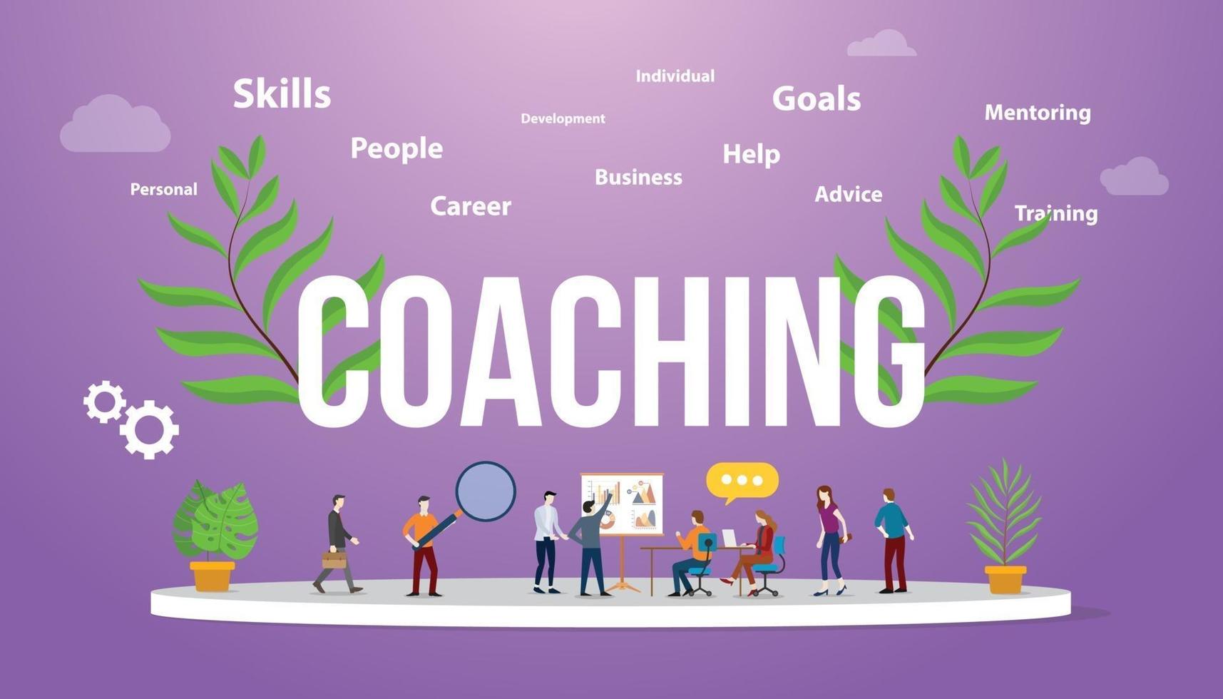 coaching concept with people teching and discussion to sharing vector