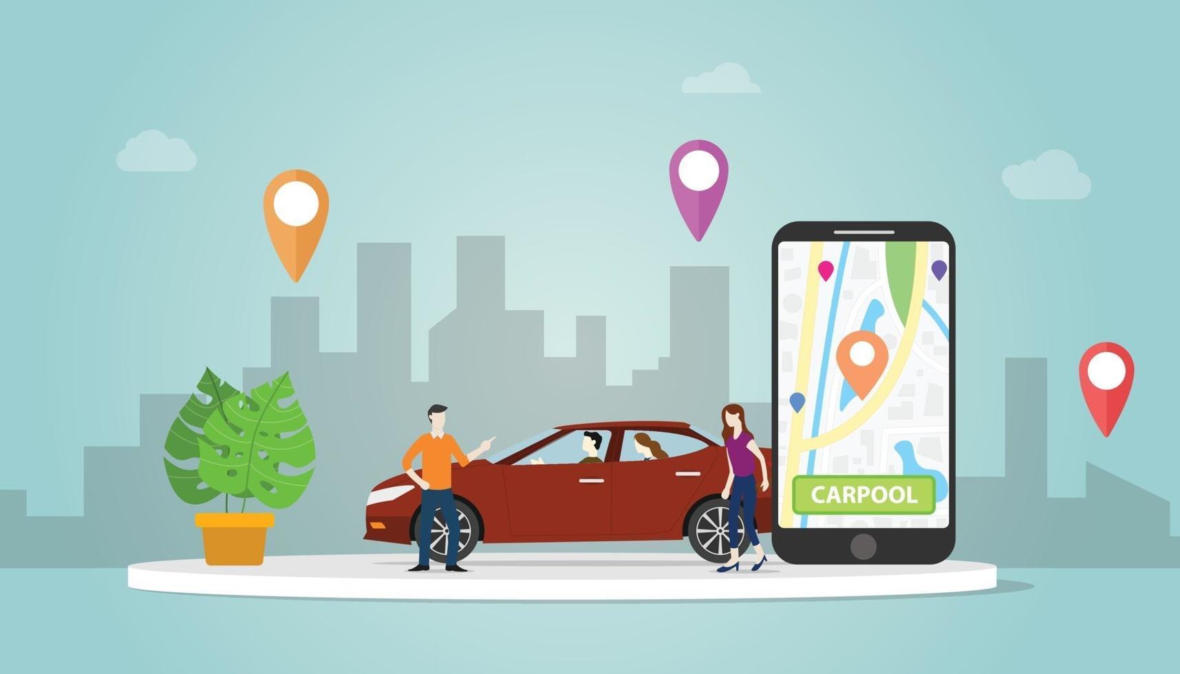 carpool car sharing concepto tecnología para personas vector