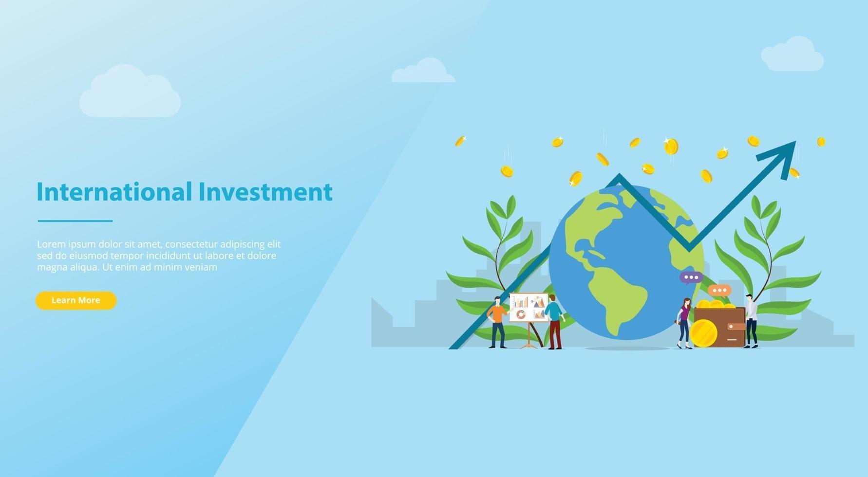 international investment concept with big globe with modern blue flat vector
