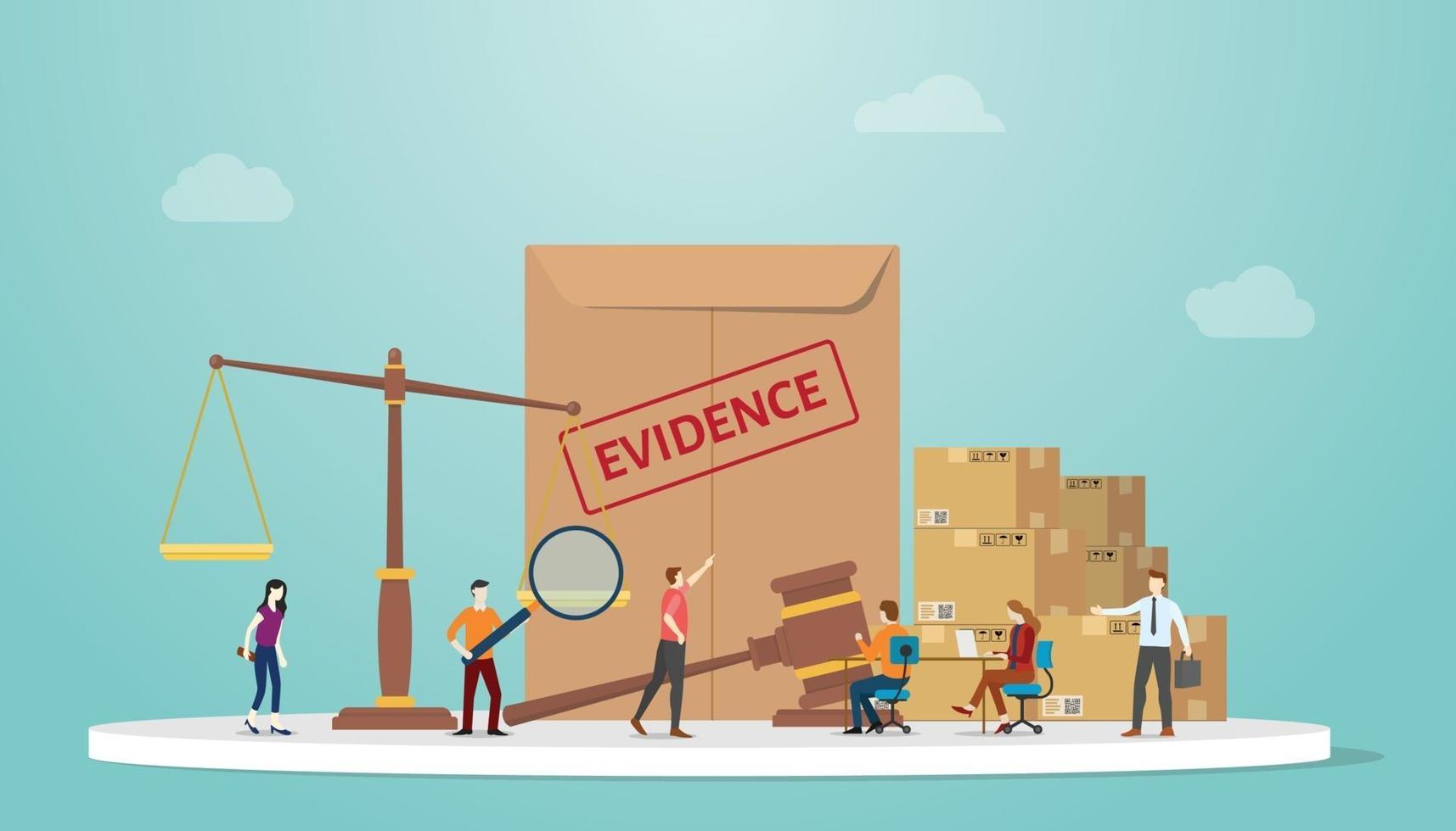 evidence concept with document paper and scale and gavel vector