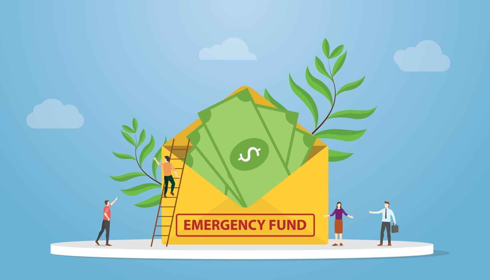 emergency fund with money on envelope with people discuss vector