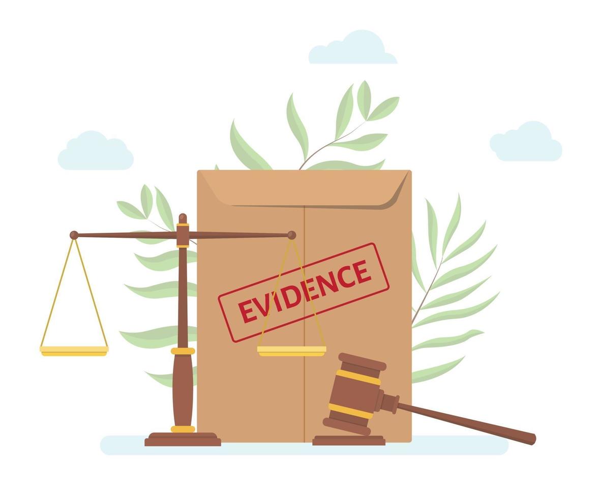 evidence document with paper and scale gavel vector