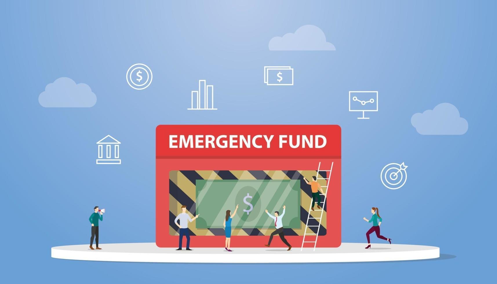 emergency money box with people discussion around it vector